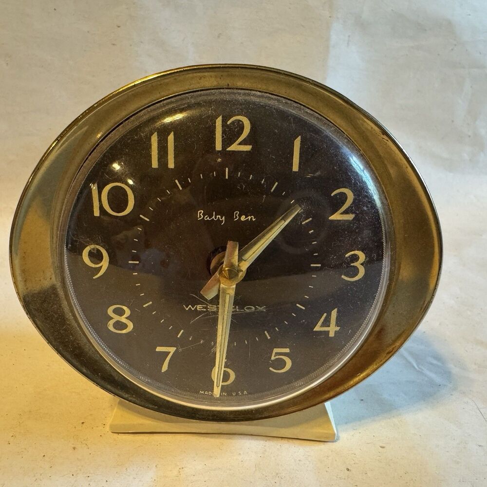 Westclox Baby Ben Wind-Up Alarm Clock Vintage 1960's Brown Face MCM Decor